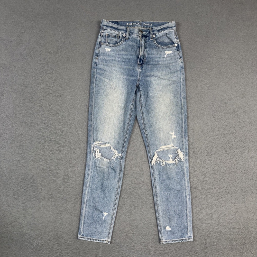American Eagle Jeans Womens 0 Blue Mom Jean Stretch Distressed Denim Preppy